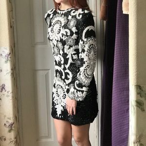 Vtg Black/White Sequin Cocktail Party Dress SZ M